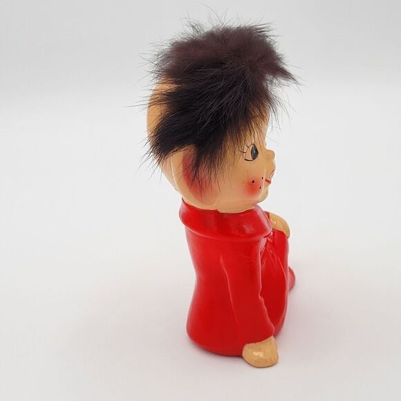RARE Pristine 1950's Winking Red Pixie Elf Pointy Ear Real Fur Hair Figurine - Picture 6 of 14
